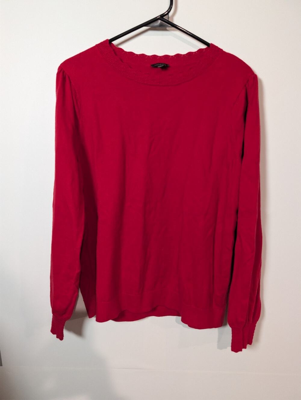 Talbots Sweater Womens Large L Red Wool Crochet Knit Balloon Sleeve Pullover